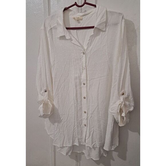 Jane Delancey Women Plus Size 2xl  Swiss Dot White Tab Sleeve SOFT Shirt Blouse - Picture 1 of 11